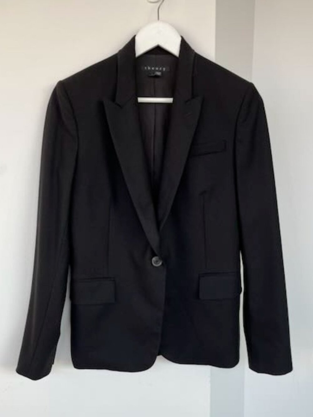 Theory Black Wool One-Button Blazer Size 4 Tailored Jacket